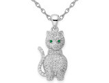 Sterling Silver Cat Pendant Necklace with Cubic Zirconias and Chain